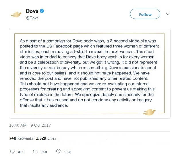 Die Entschuldigung von Dove per Tweet