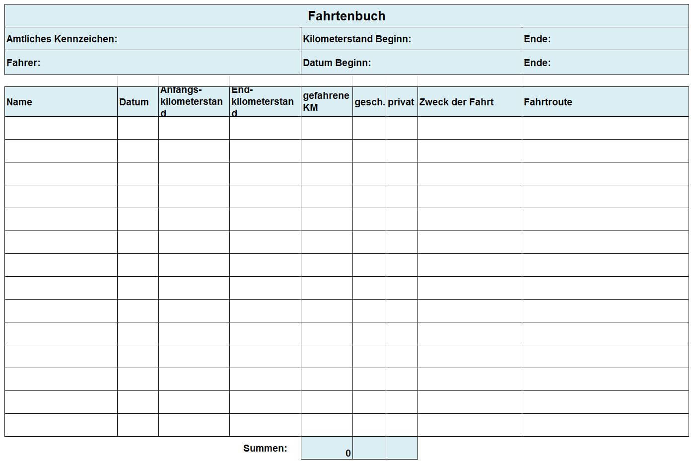 Fahrtenbuch-Vorlage  Kostenloses Excel-Muster zum Download - IONOS AT