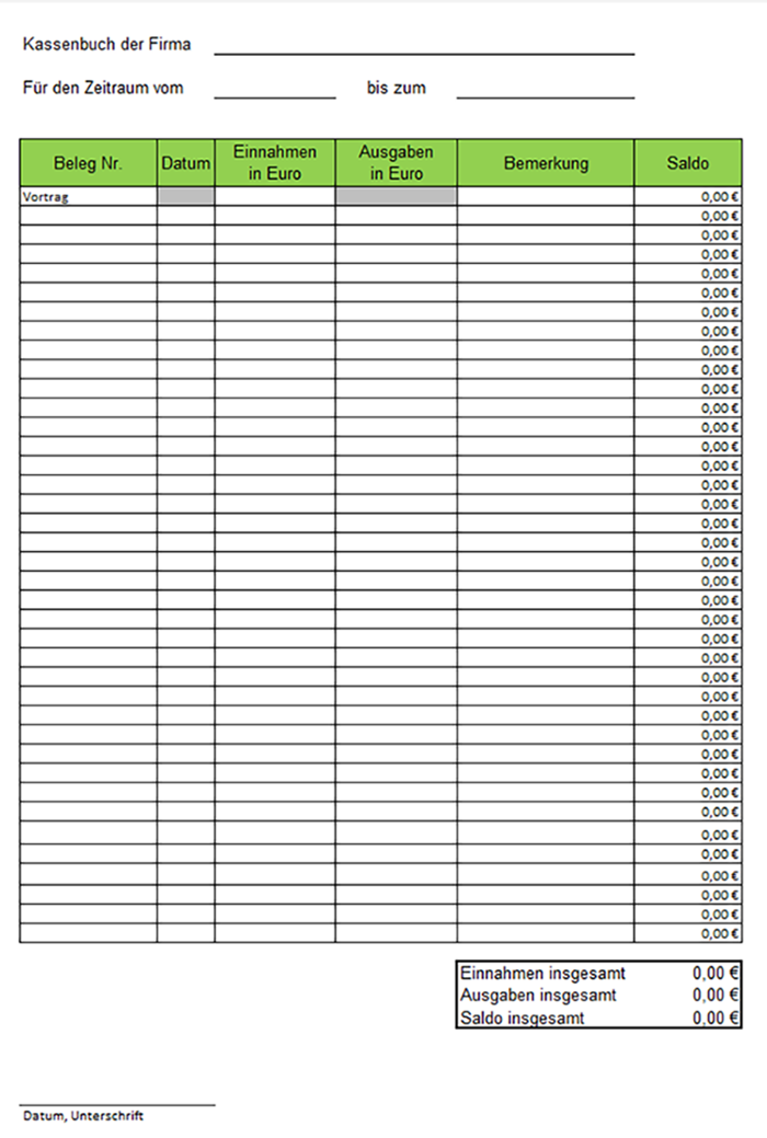 Kassenbuch Vorlage Kostenlos Excel Vordrucke Muster Zum Download Ionos