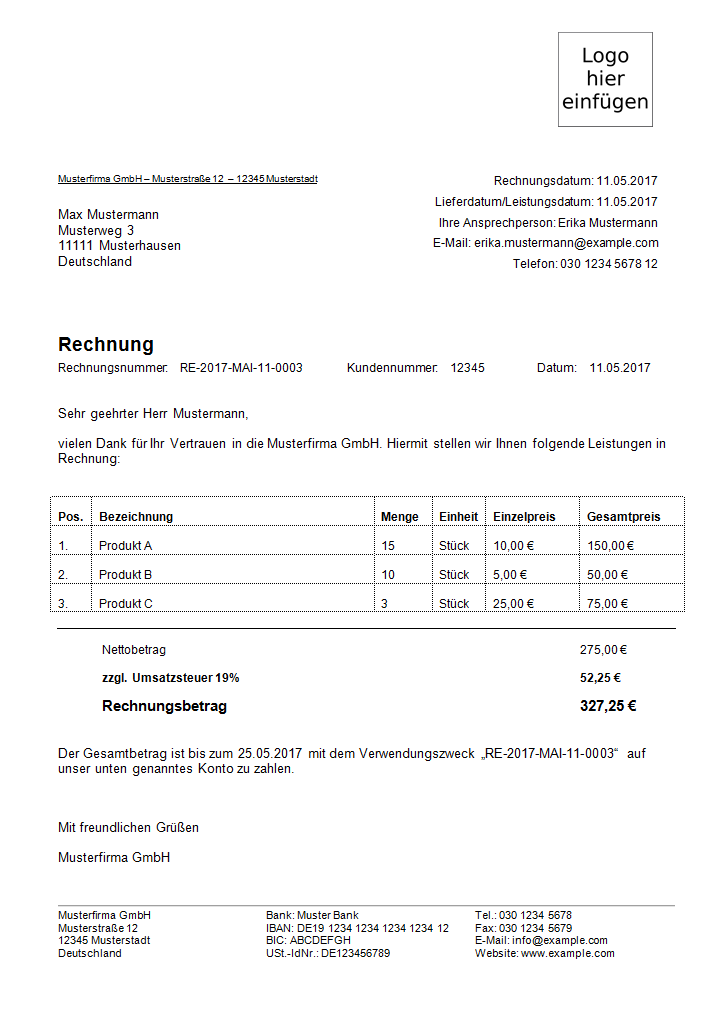 Rechnungsvorlage kostenlos - Word, Excel & PDF ...