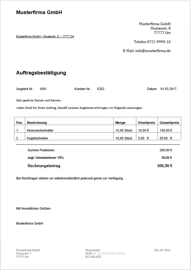 Auftragsbestatigung Muster Grundlagen Und Anleitung Ionos